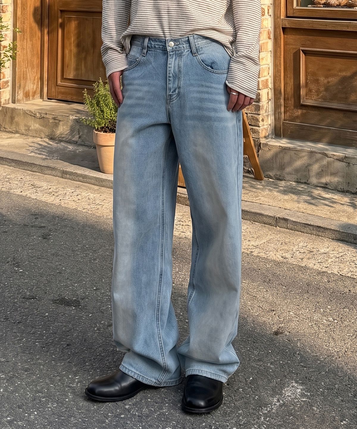 데케트(DECET) Mid Rise Wide Jeans DCPT027LightBlueCenter