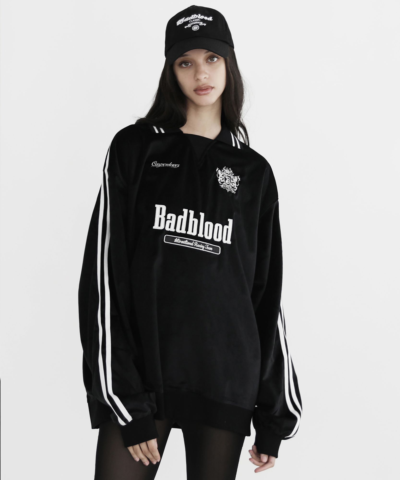 MUSINSA | BADBLOOD Sports Club Velvet Sweatshirt - Black
