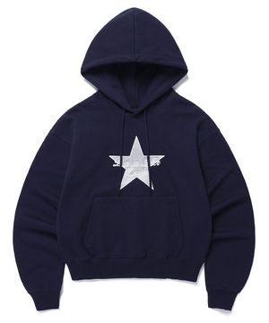 W STAR LOGO CROPPED HOODIE NAVY(CV2CFFM401A)