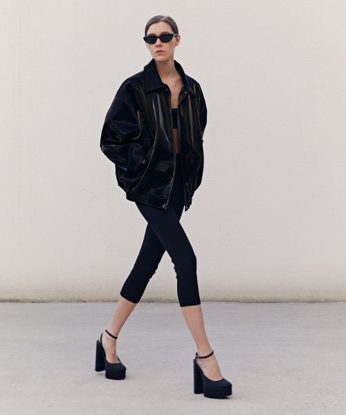MUSINSA公式 | LADY VOLUME 9090 GLOSSY VEGAN LEATHER JACKET_BLACK