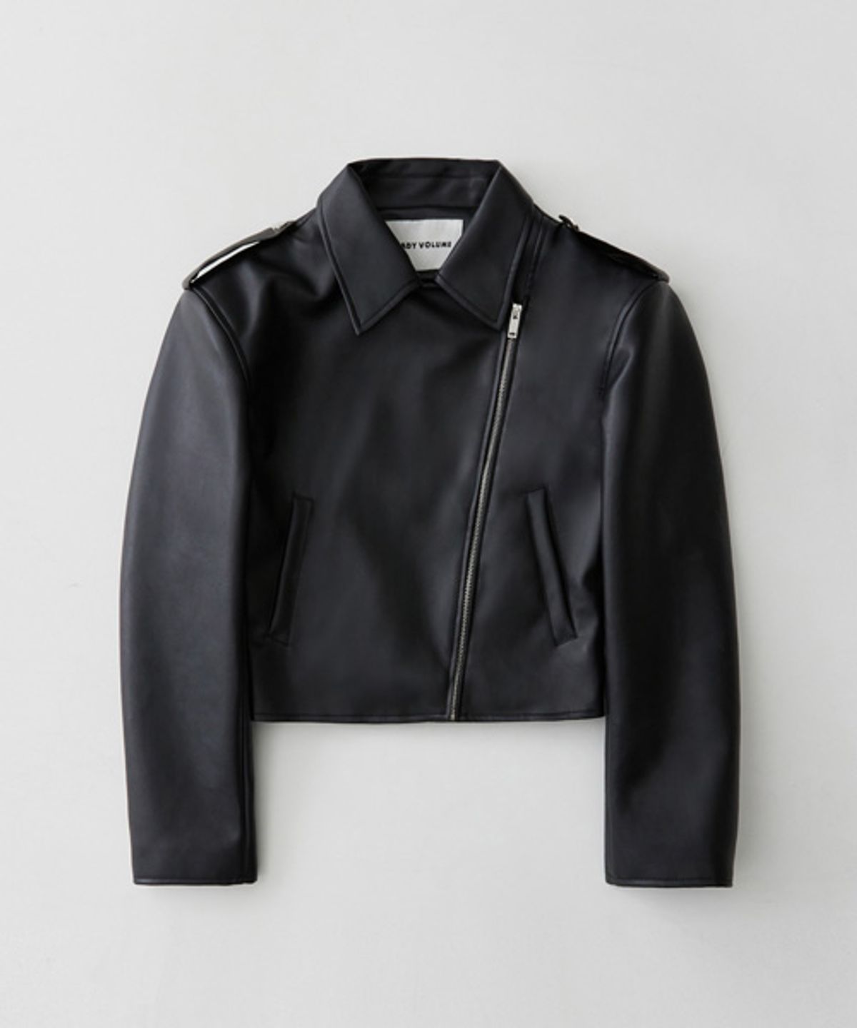 레이디 볼륨(LADY VOLUME) 9103 VEGAN LEATHER CROP BIKER JACKET_BLACK