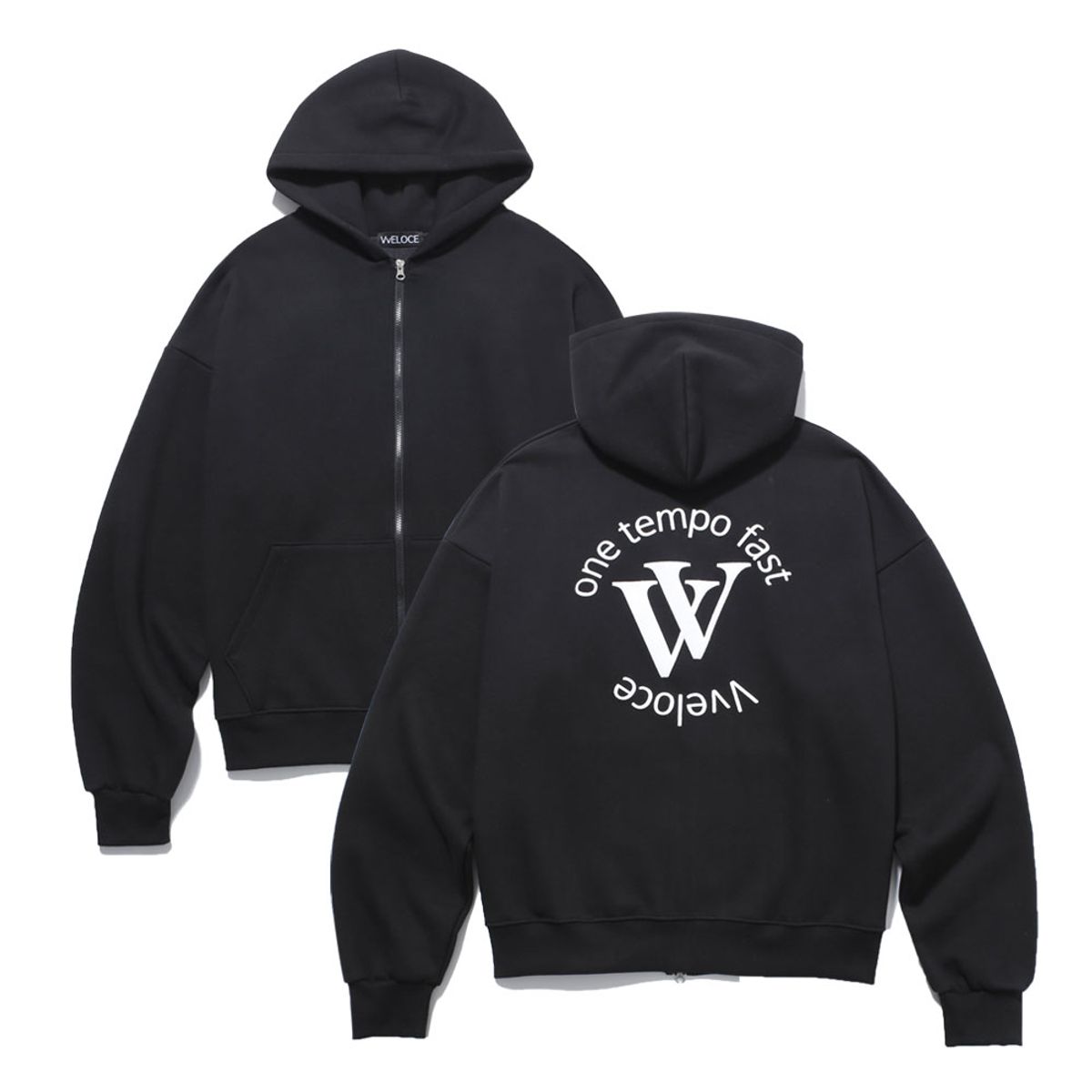 뷔벨로체(VVELOCE) OD 오버핏 후드 집업 블랙 W