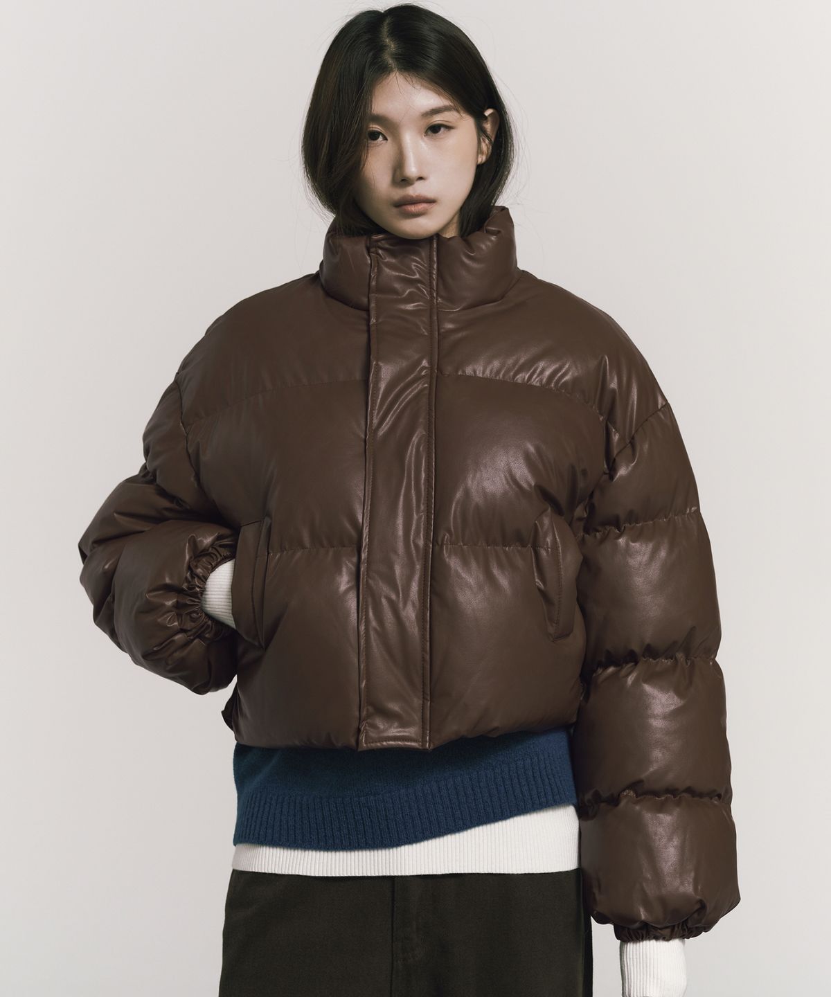 닉앤니콜(NICK&NICOLE) PREMIUM FAUX LEATHER CROP PADDING_3 COLOR