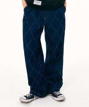 VSW Check Denim Pants Indigo Blue