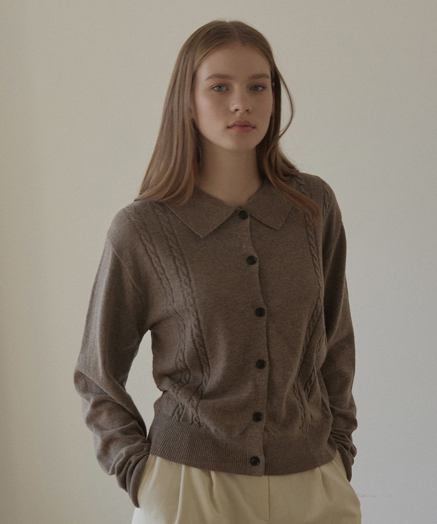 Cabled Collar Crop Cardigan