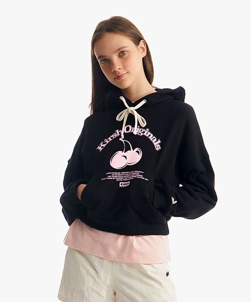★人気★【KIRSH】★UNI SMALL CHERRY BANDING HOODIE K.S★ Kirsh UNI SMALL CHERRY CHERRY BANDING HOODIE KS MELANGE GRAY