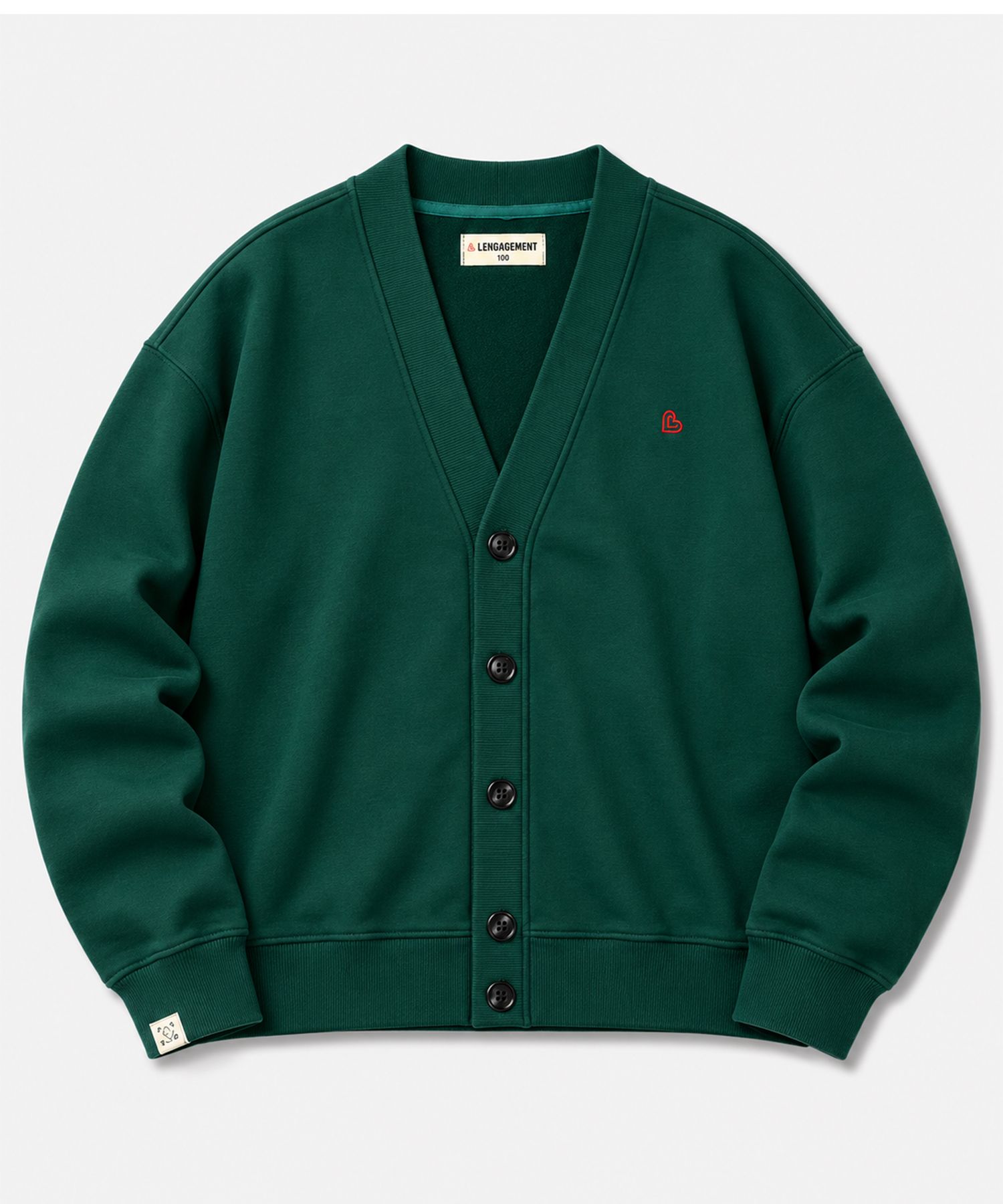 MUSINSA | LENGAGEMENT Small Heart Oversized Sweat Cardigan [Green]