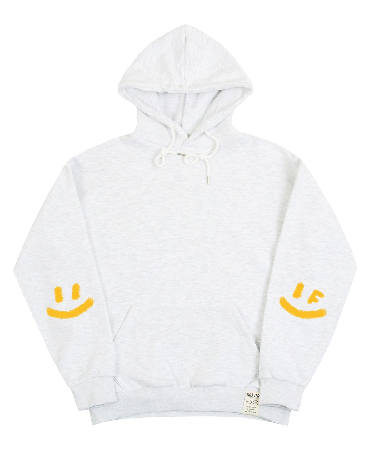 그레이버(GRAVER) [UNISEX]엘보우 스프레이 스마일드로잉 후드티_멜란지화이트