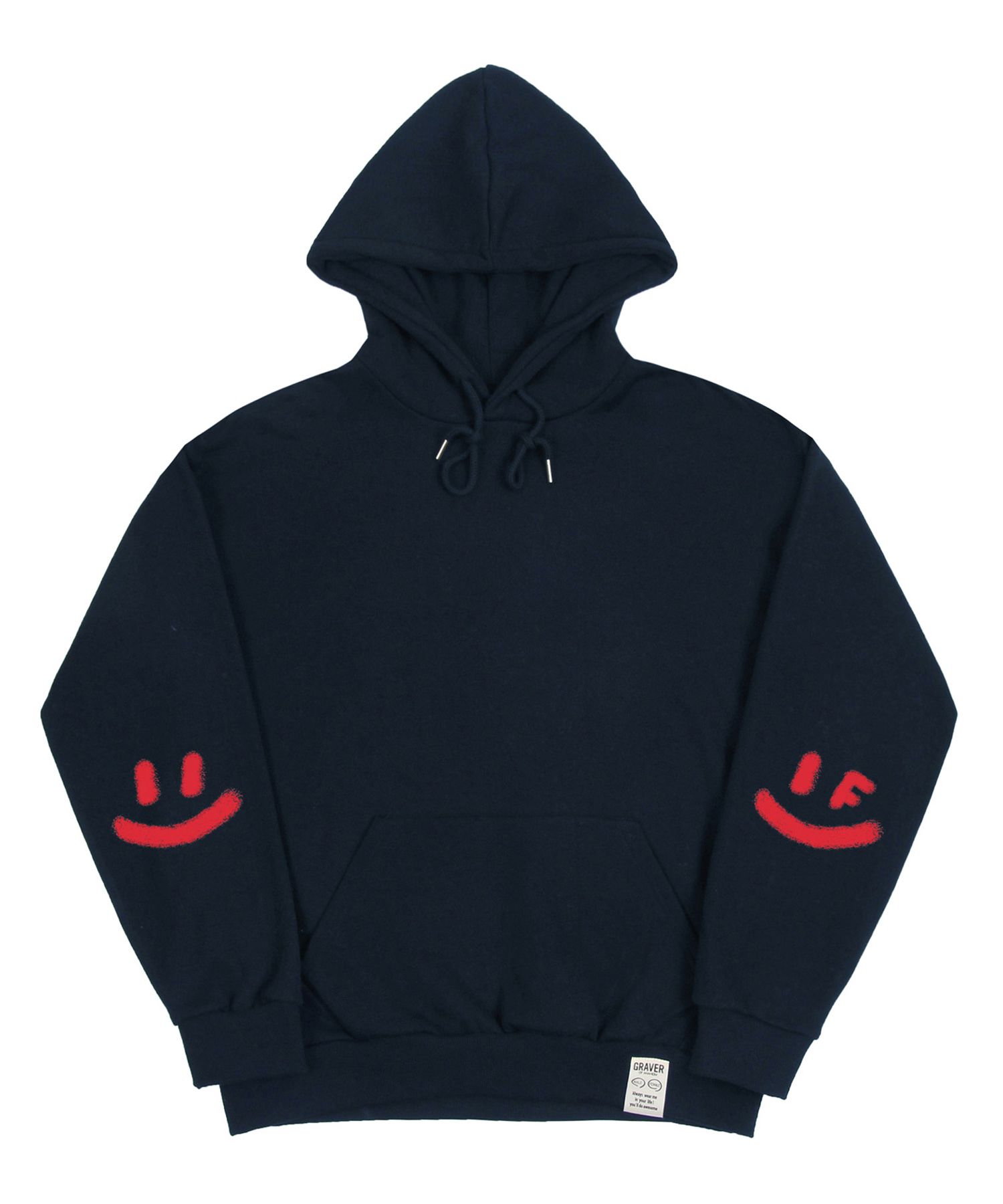 MUSINSA | GRAVER [UNISEX] Elbow spray smile drawing hoodie_navy