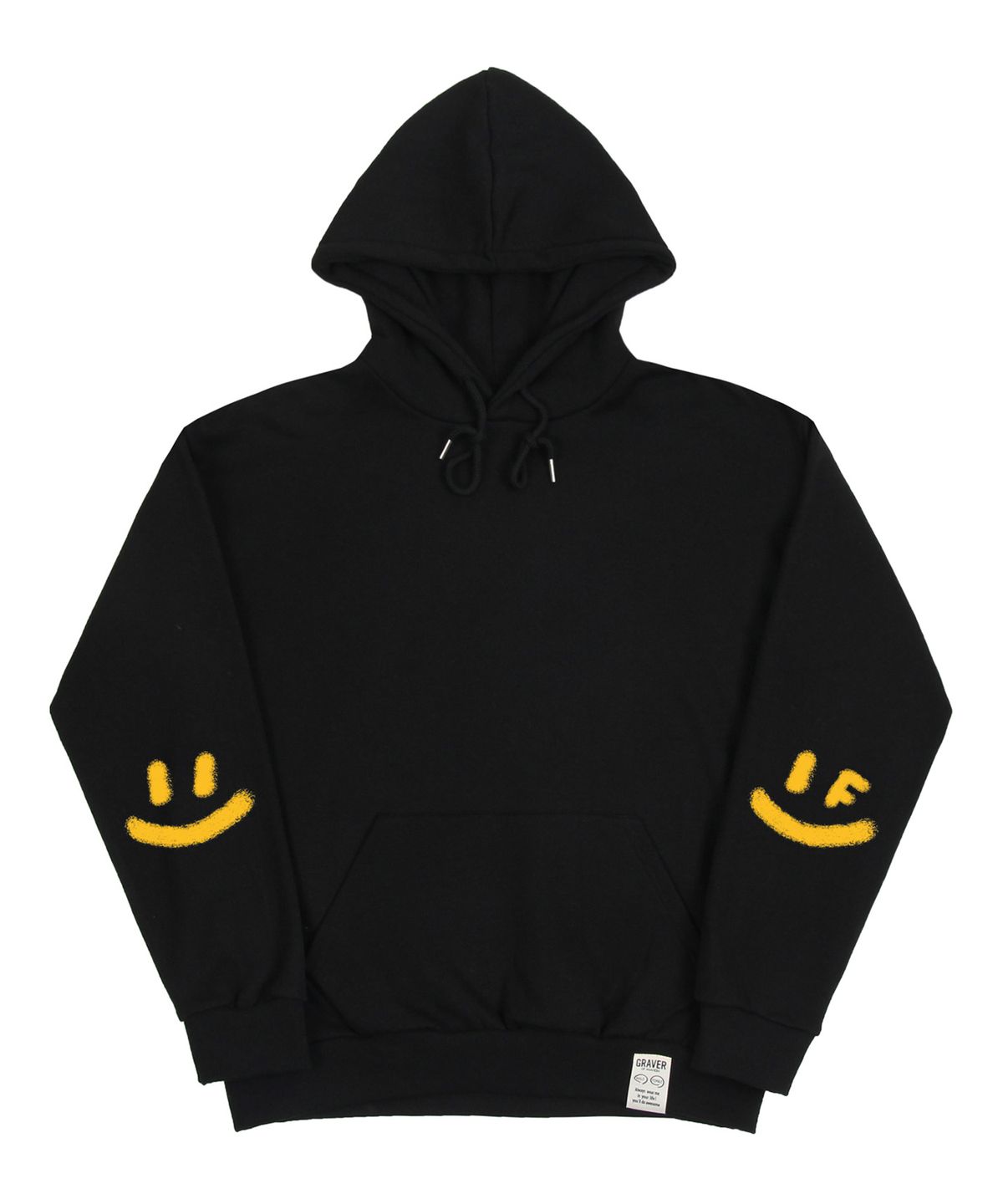 그레이버(GRAVER) [UNISEX]엘보우 스프레이 스마일드로잉 후드티_블랙