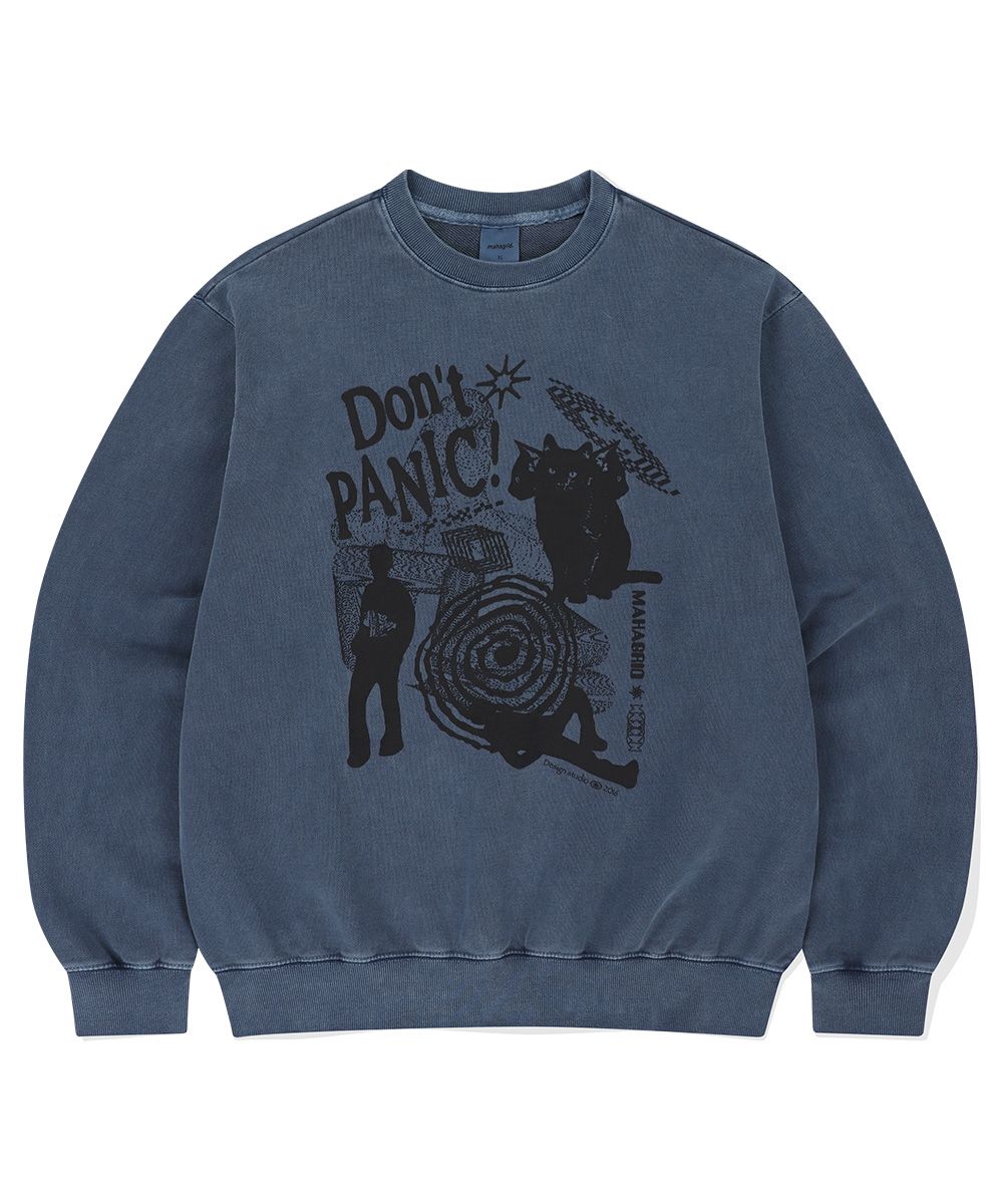 MUSINSA公式 | MAHAGRID DON'T PANIC PIGMENT SWEATSHIRT NAVY