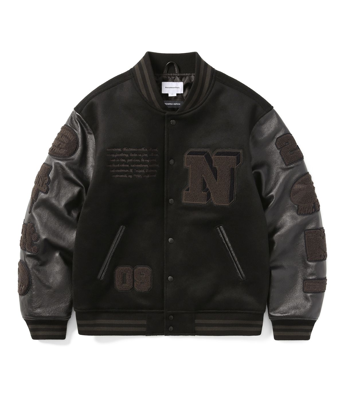 디스이즈네버댓(THISISNEVERTHAT) Records Varsity Jacket Black