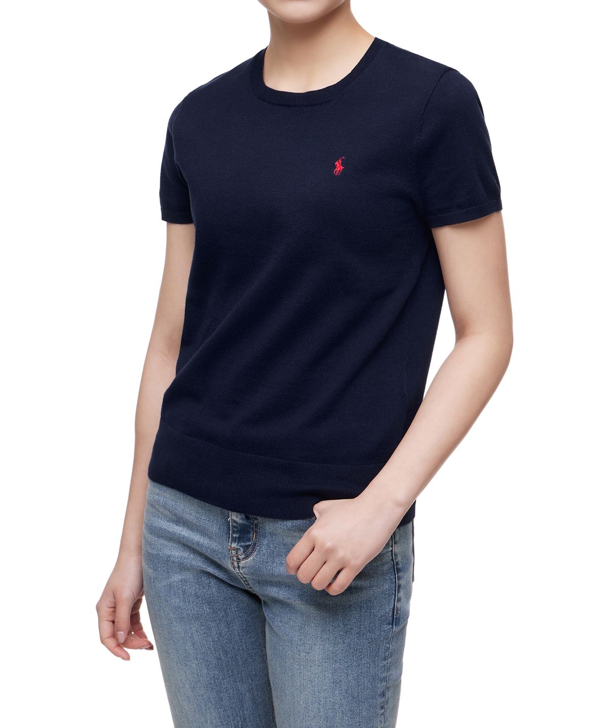 폴로 랄프 로렌(POLO RALPH LAUREN) W 코튼 블렌드 숏 슬리브 스웨터 - 네이비
