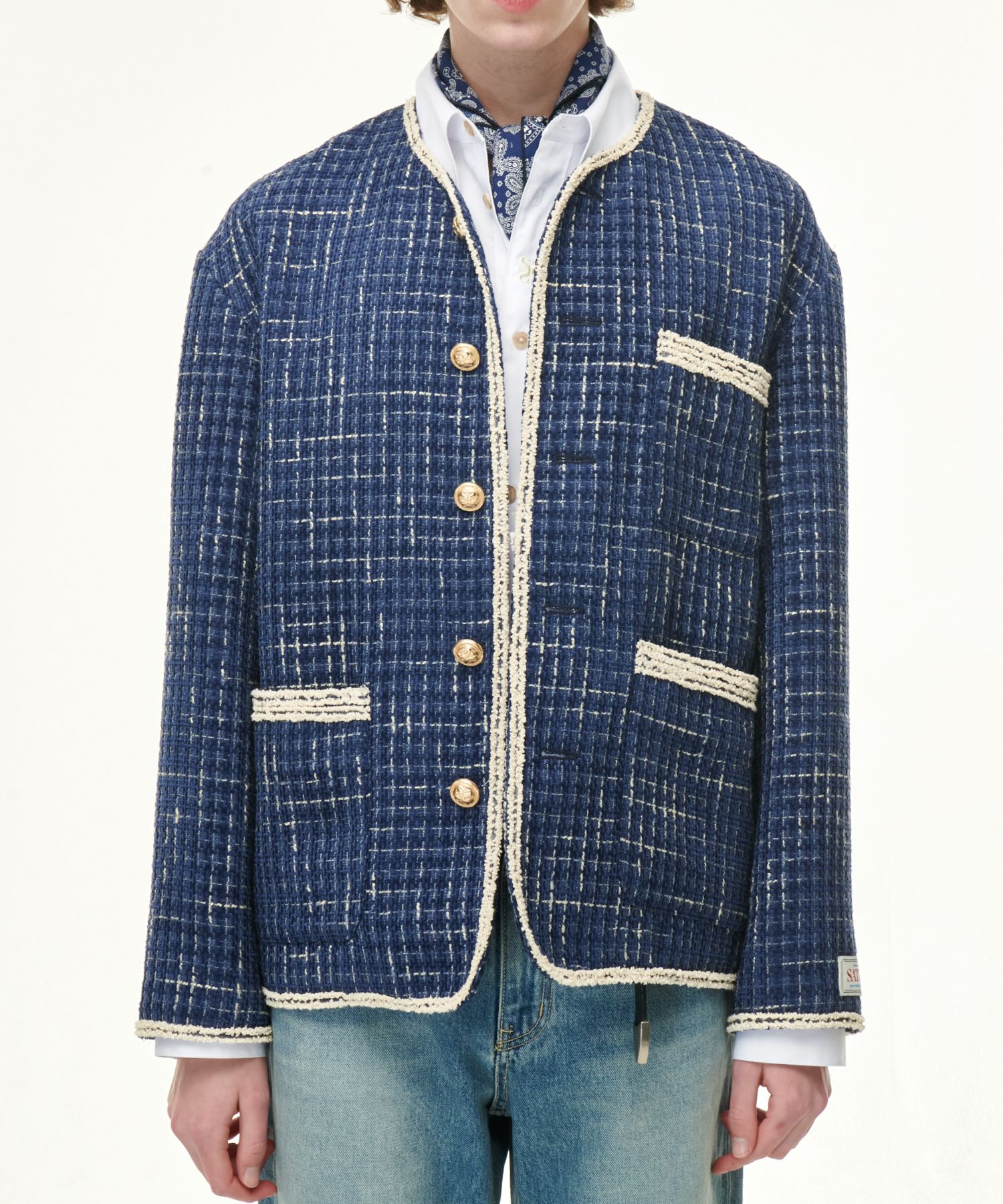 MUSINSA公式 | SATUR モルトンツートンツイードジャケットリゾートブルー