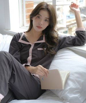 배색 포인트 파자마 투피스