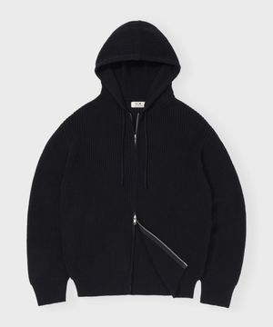 오버핏 하찌 투웨이 후드 집업 니트 블랙