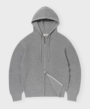 오버핏 하찌 투웨이 후드 집업 니트 그레이