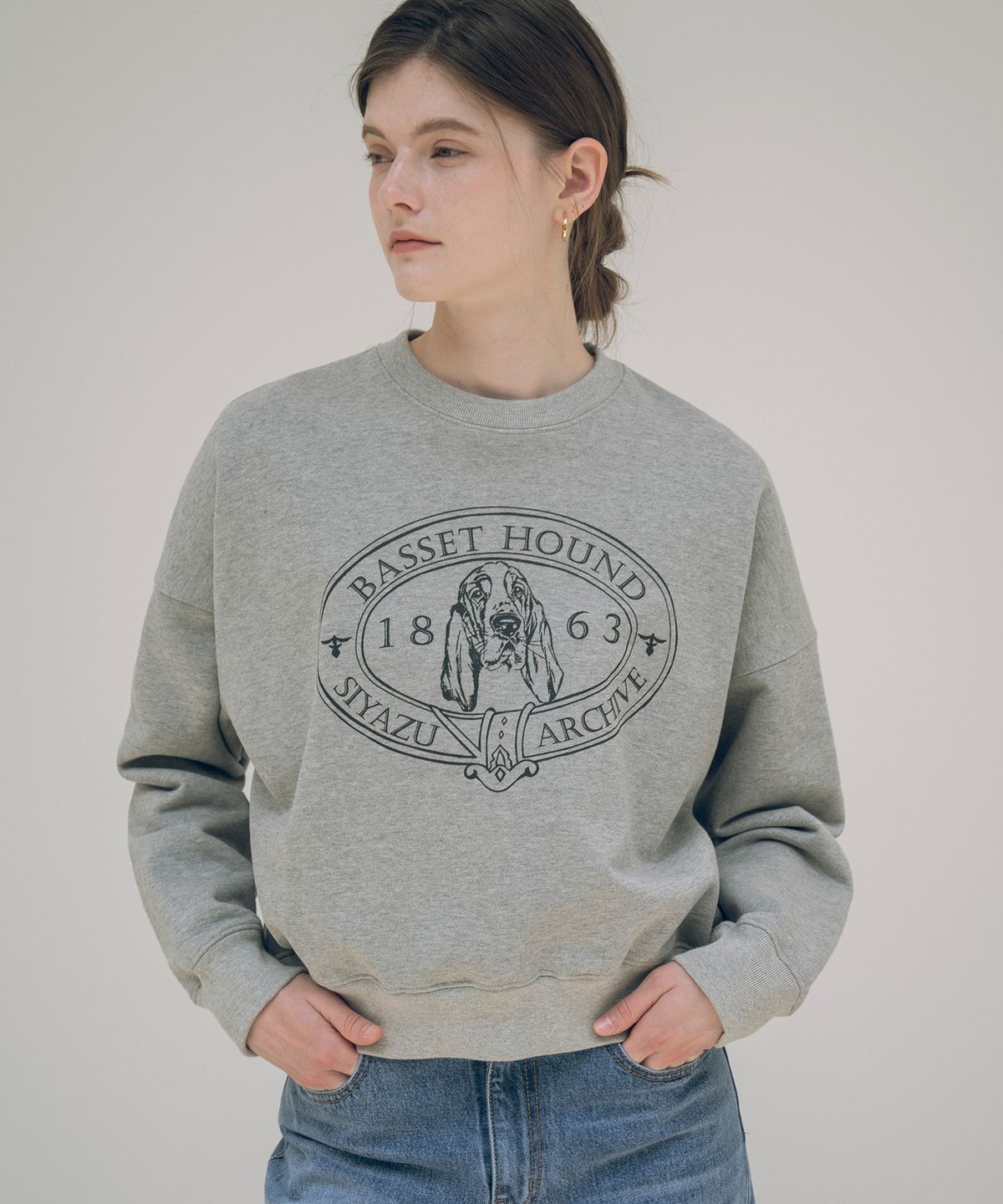 시야쥬(SIYAZU) SITP5072 basset hound sweat shirt_Melange gray