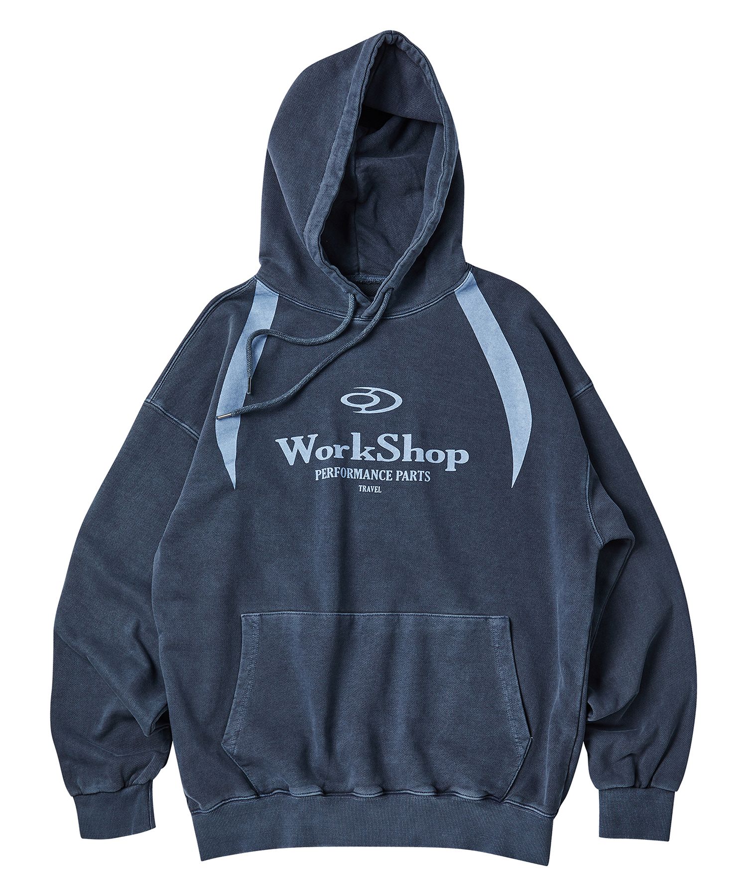 MUSINSA公式 | TRAVEL workshop division pigment hoodie dark blue