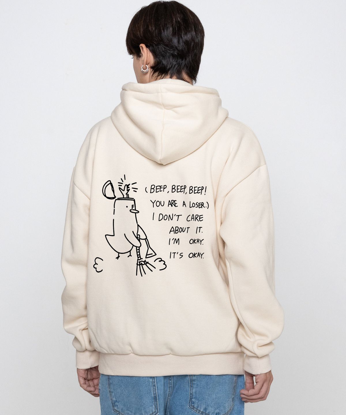 그레이버(GRAVER) [UNISEX]BEEP 클린 덕 스마일 후드티_크림