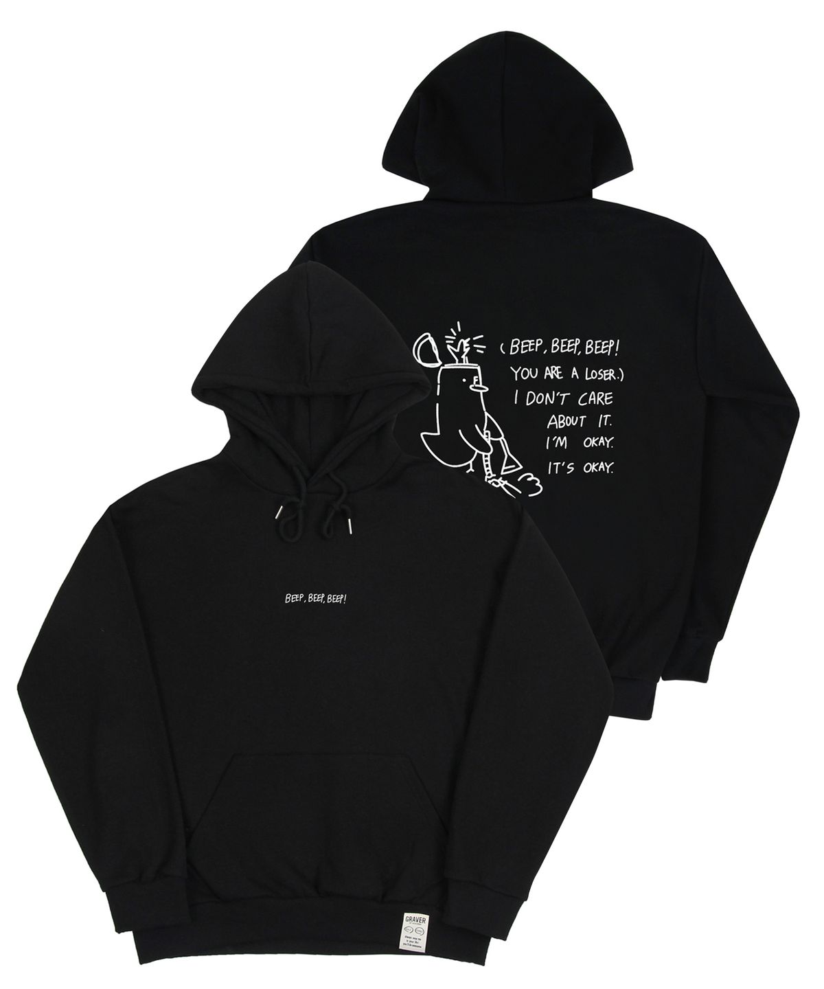 그레이버(GRAVER) [UNISEX]BEEP 클린 덕 스마일 후드티_블랙