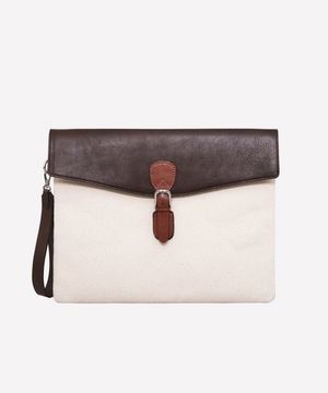 캔버스 레더 콤비 남성 가죽 클러치 (아이보리+다크브라운)B42939