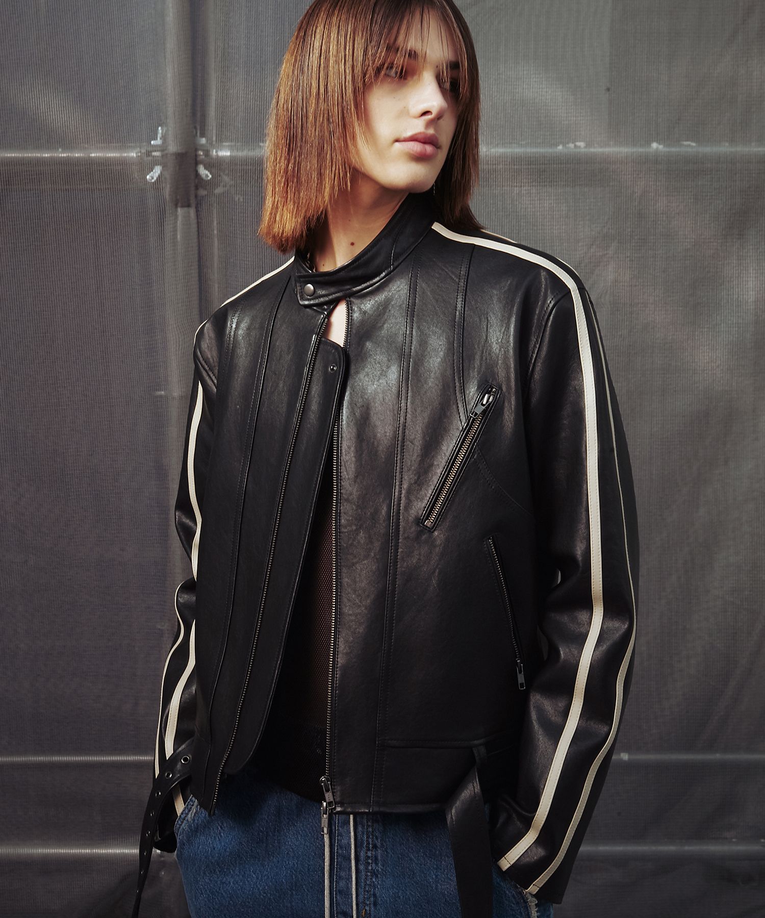MUSINSA公式 | LMOOD Track Lambskin Rider Jacket Black