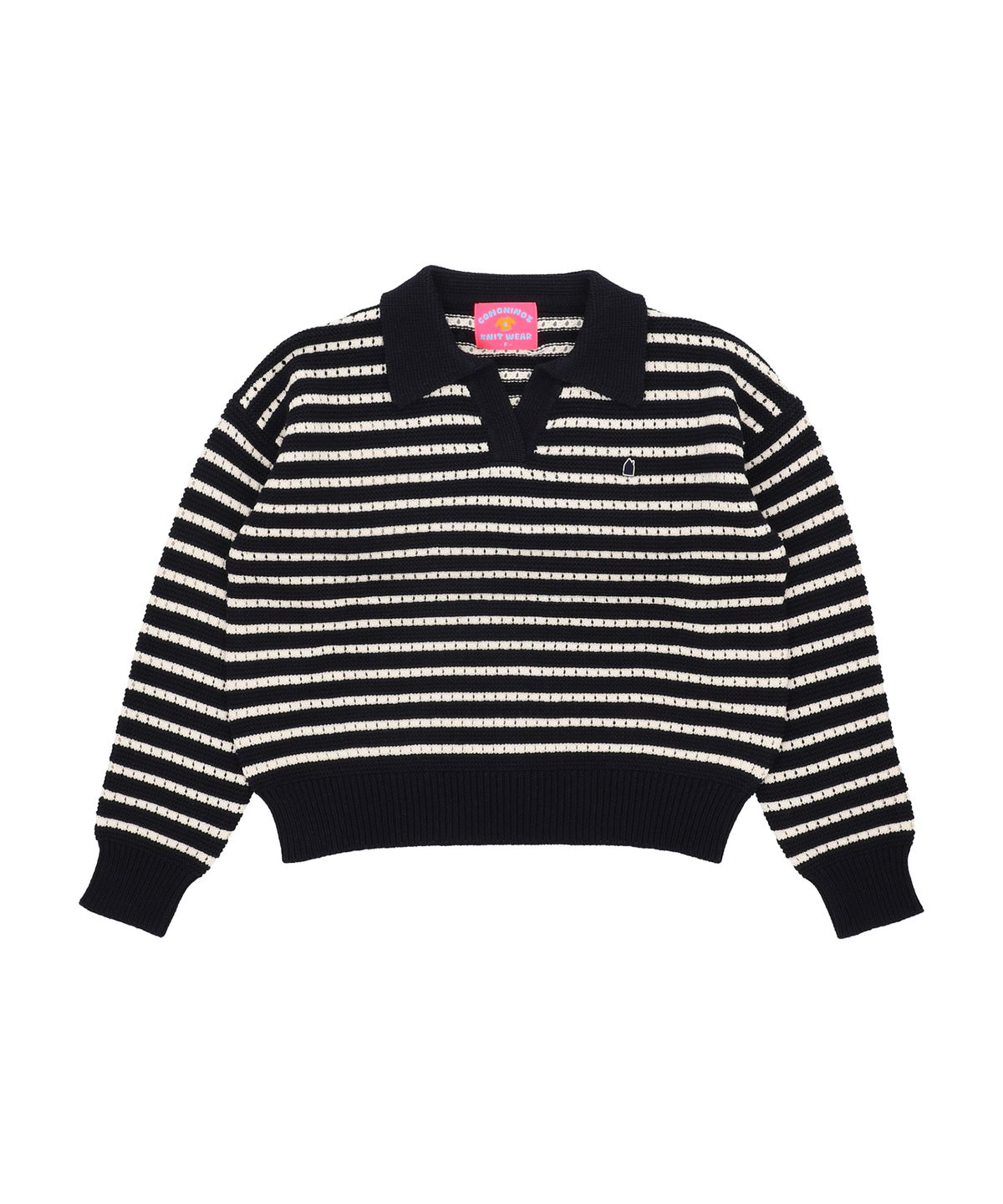 꼬모니노즈(COMONINOZ) W CROCHET STRIPE PULLOVER [NAVY]