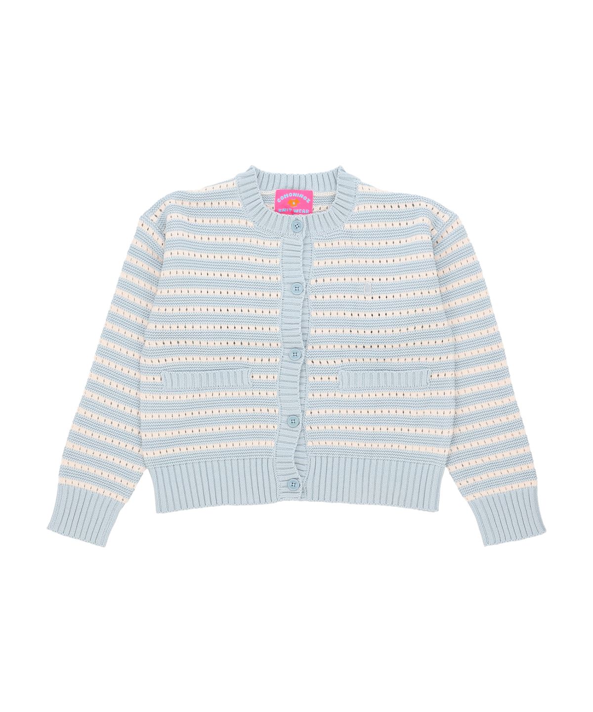 꼬모니노즈(COMONINOZ) W CROCHET STRIPE CARDIGAN [SKY BLUE]