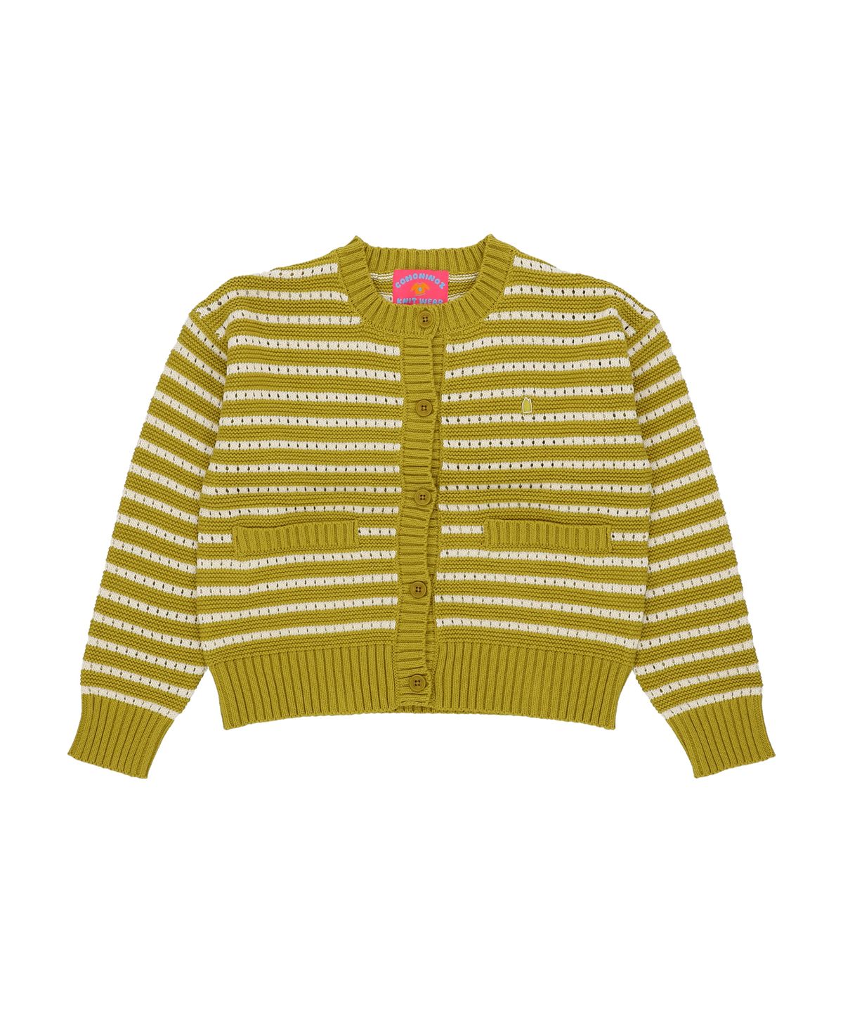 꼬모니노즈(COMONINOZ) W CROCHET STRIPE CARDIGAN [OLIVE GREEN]