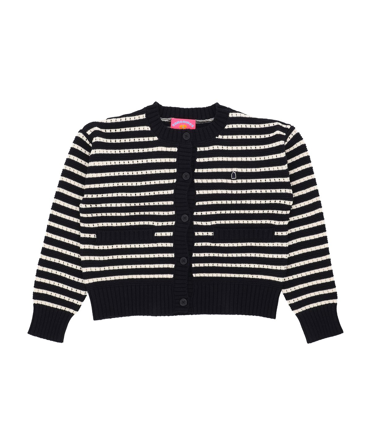 꼬모니노즈(COMONINOZ) W CROCHET STRIPE CARDIGAN [NAVY]
