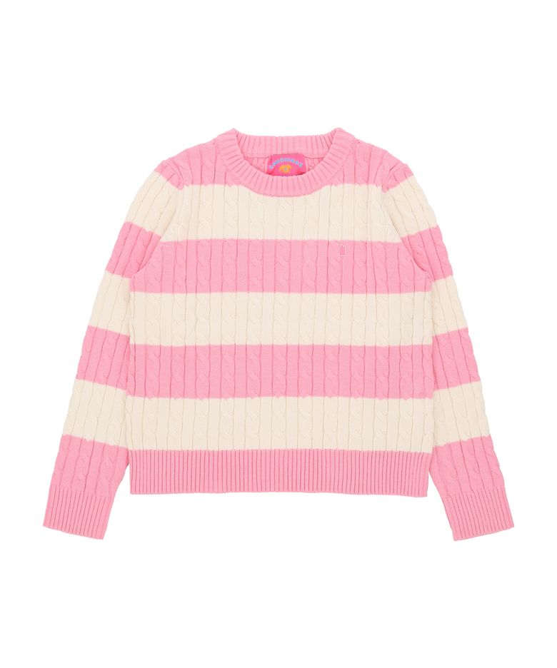W STRIPE CABLE PULLOVER [PINK]