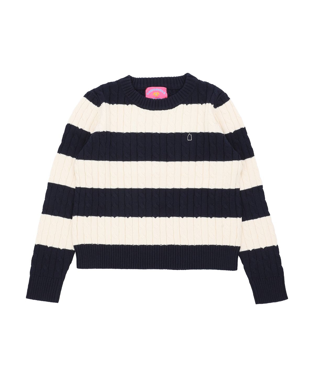 꼬모니노즈(COMONINOZ) W STRIPE CABLE PULLOVER [NAVY]