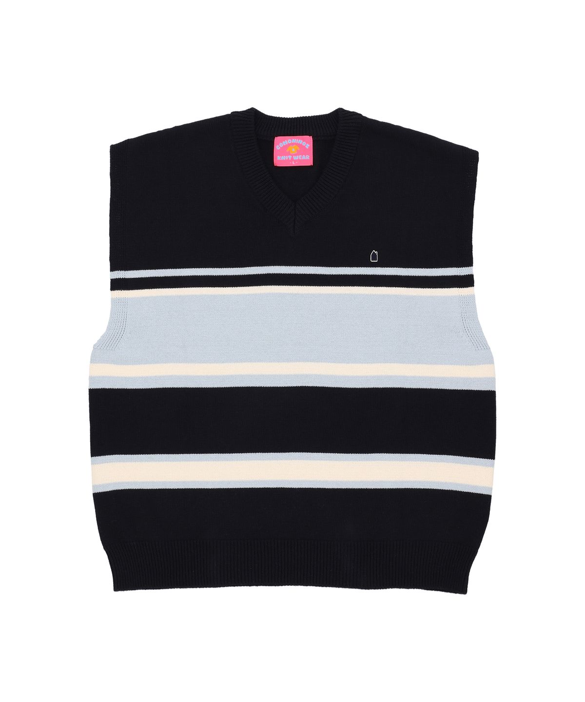 꼬모니노즈(COMONINOZ) STRIPE KNIT VEST [NAVY]