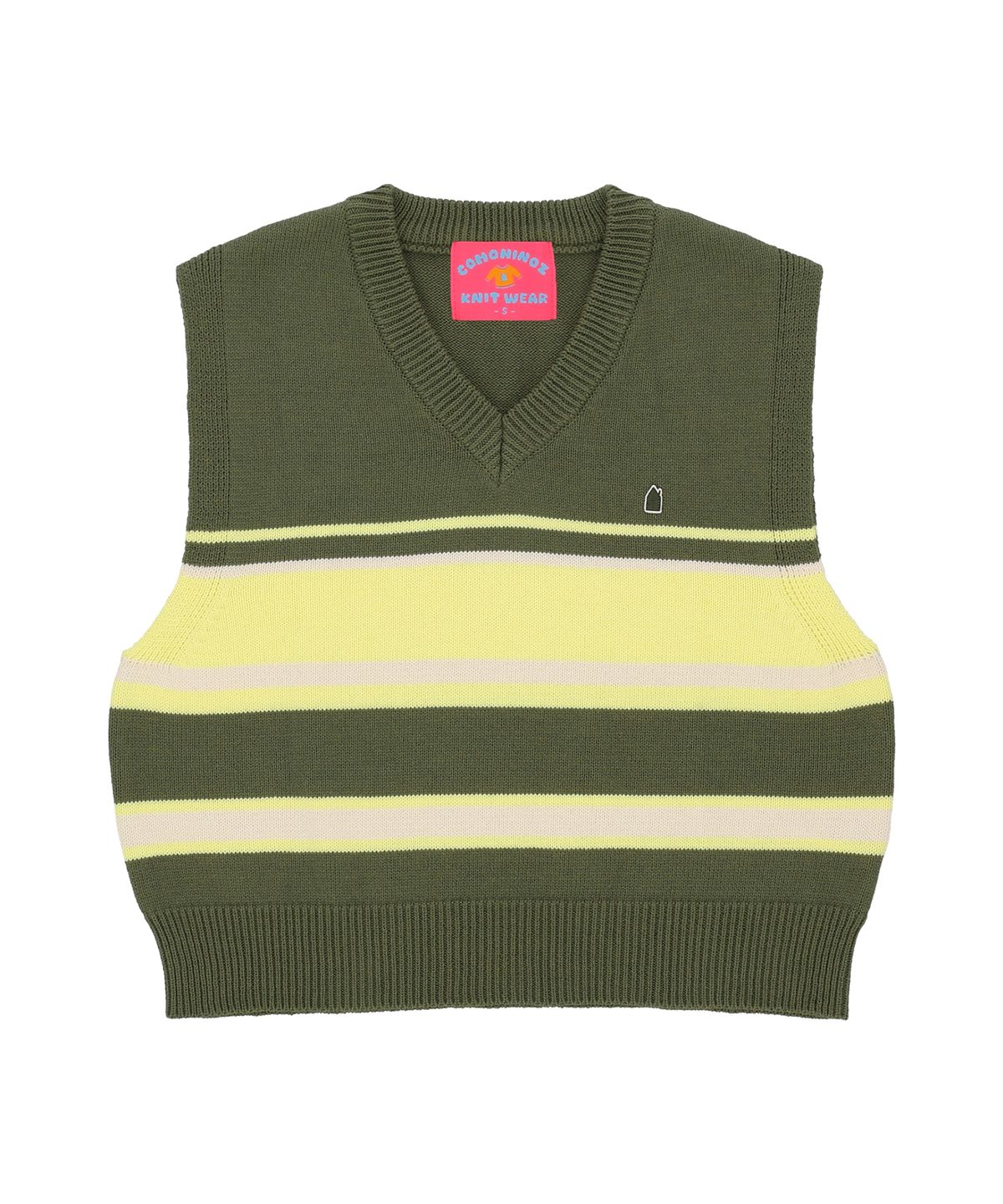 꼬모니노즈(COMONINOZ) STRIPE KNIT VEST [KHAKI]