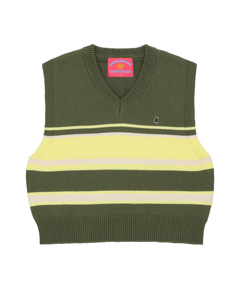 STRIPE KNIT VEST [KHAKI]