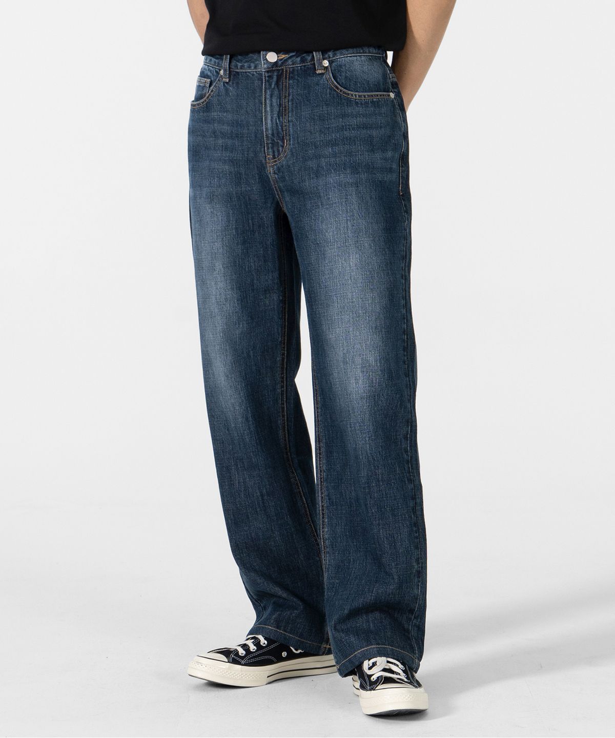 토피(TOFFEE) 와이드 데님 팬츠 (WASHED BLUE BLACK)