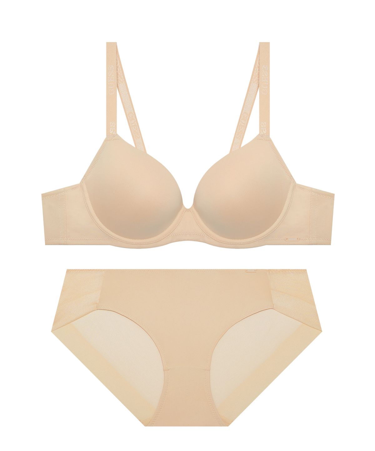게스언더웨어(GUESS UNDERWEAR) CD컵전용 베이직 베이지 브라 팬티 세트