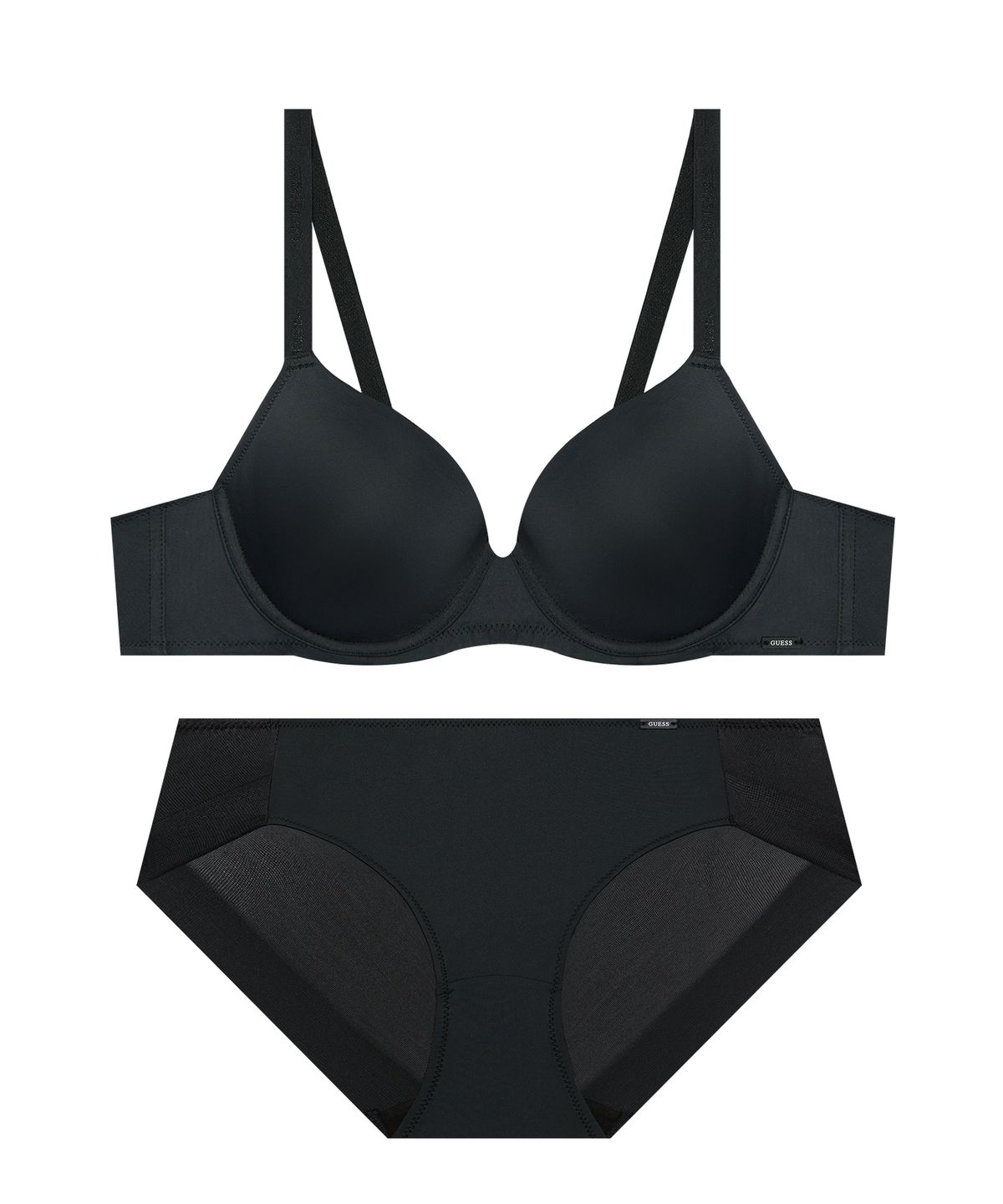 게스언더웨어(GUESS UNDERWEAR) CD컵전용 베이직 블랙 브라 팬티 세트