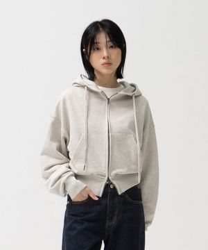W 2WAY 크롭 스웻 후드 집업 (OATMEAL)