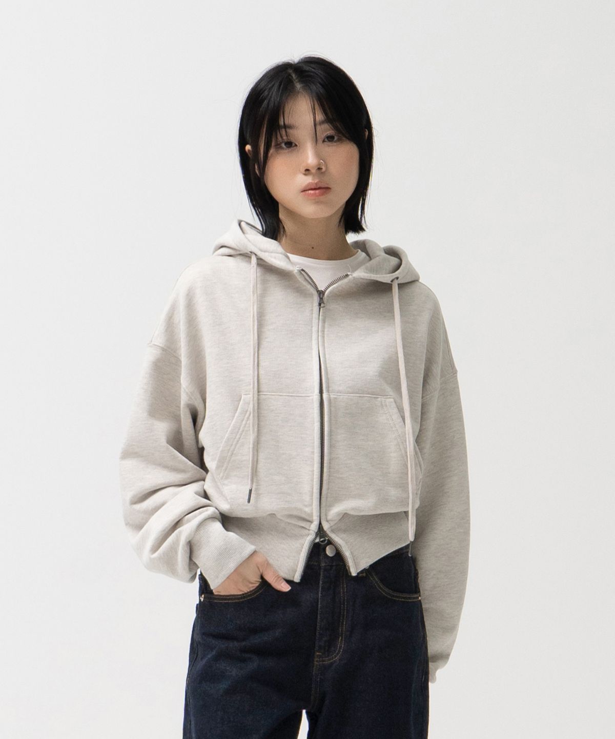토피 우먼(TOFFEE WOMEN) W 2WAY 크롭 스웻 후드 집업 (OATMEAL)