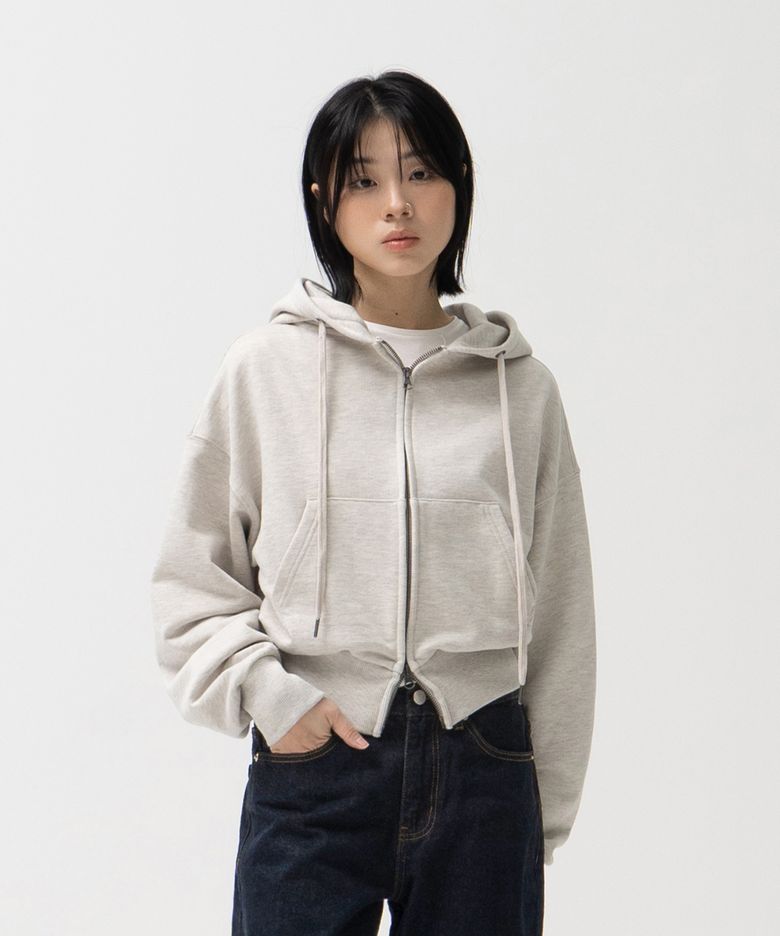 W 2WAY 크롭 스웻 후드 집업 (OATMEAL)