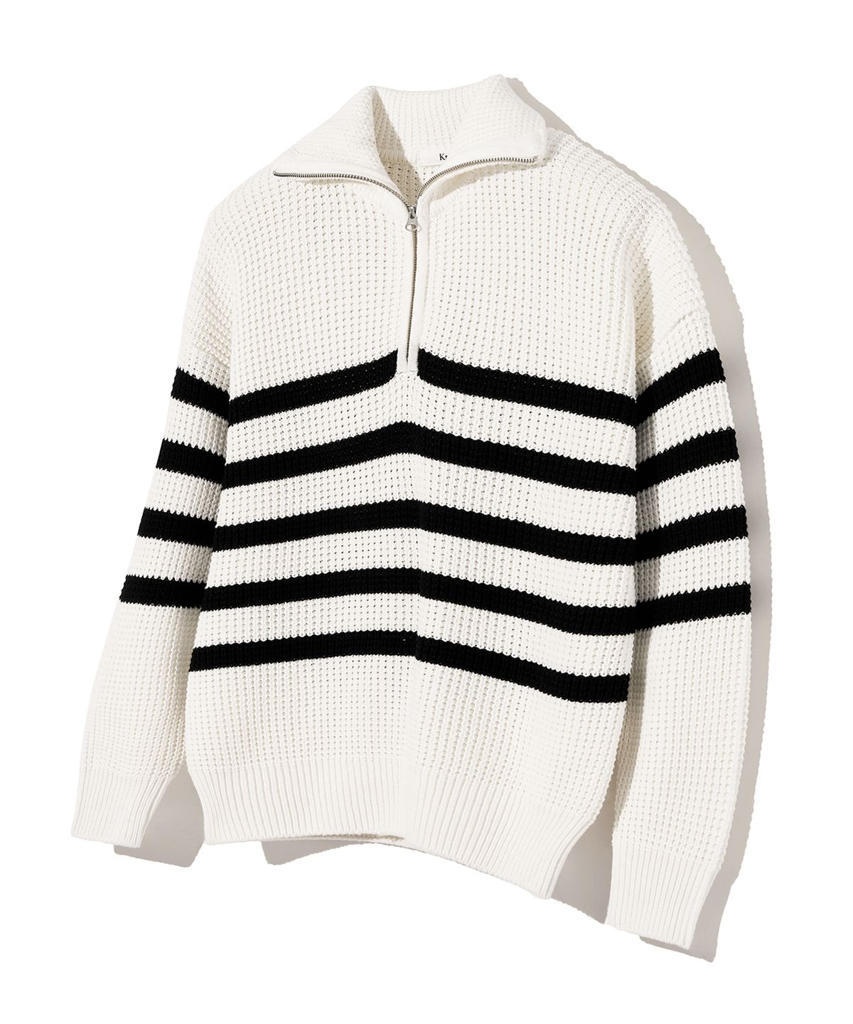 니티드(KNITTED) 소프트코튼 헤비 와플 하프 집업 니트 STRIPE IVORY