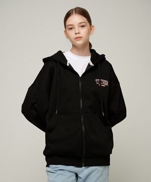 베이직 컬리지 로고 후드 집업 블랙