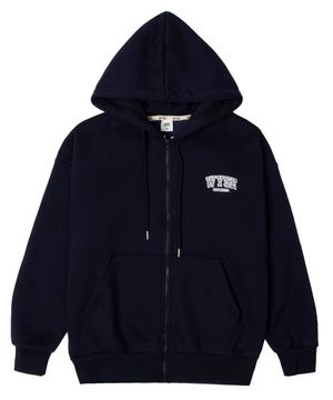 베이직 컬리지 로고 후드 집업 네이비