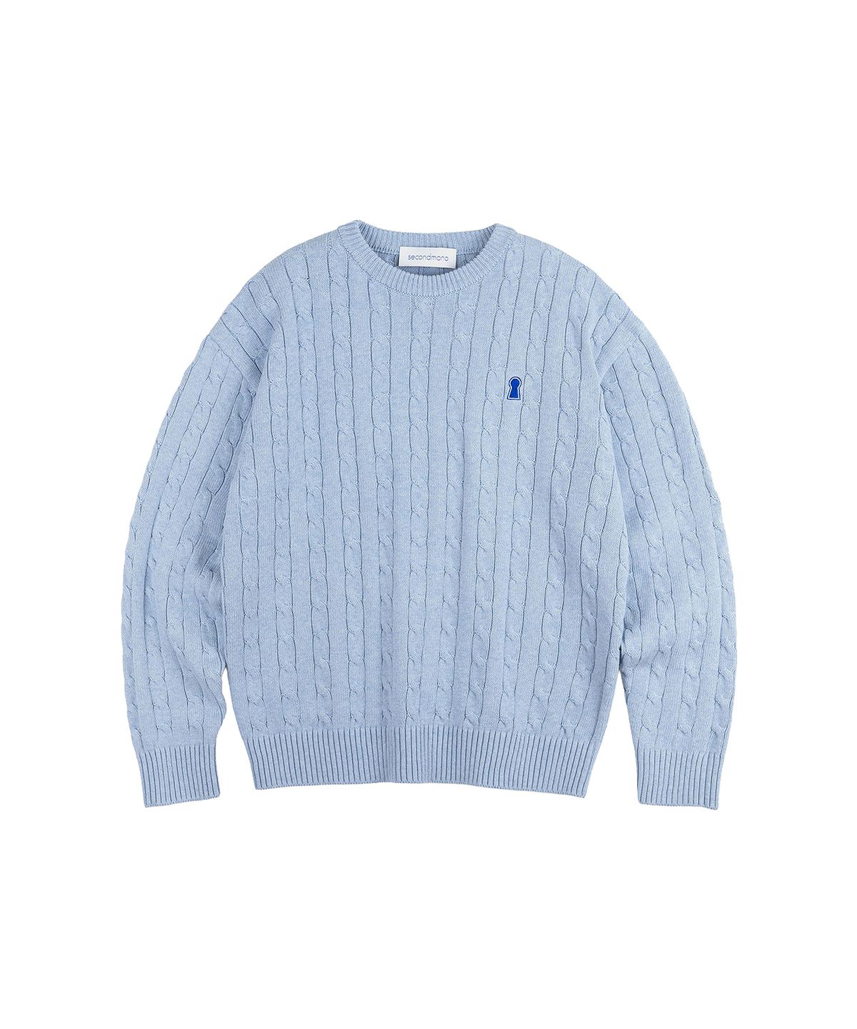 세컨모놀로그(SECONDMONO) Heavyweight Cable Crew Neck Knit [SKYBLUE]_COOSKT040SKYBLUE