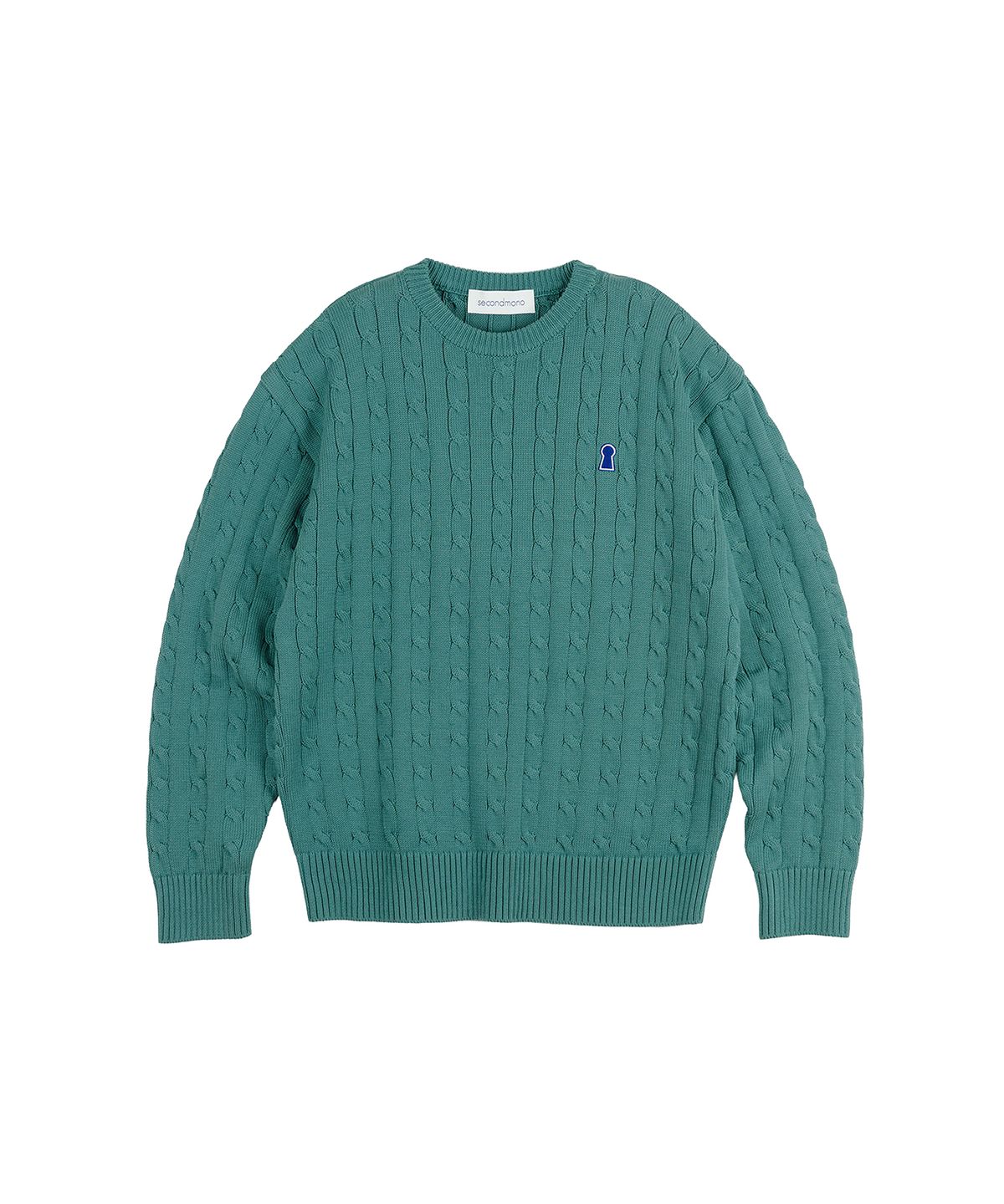 세컨모놀로그(SECONDMONO) Heavyweight Cable Crew Neck Knit [J.GREEN]_COOSKT040J.GREEN