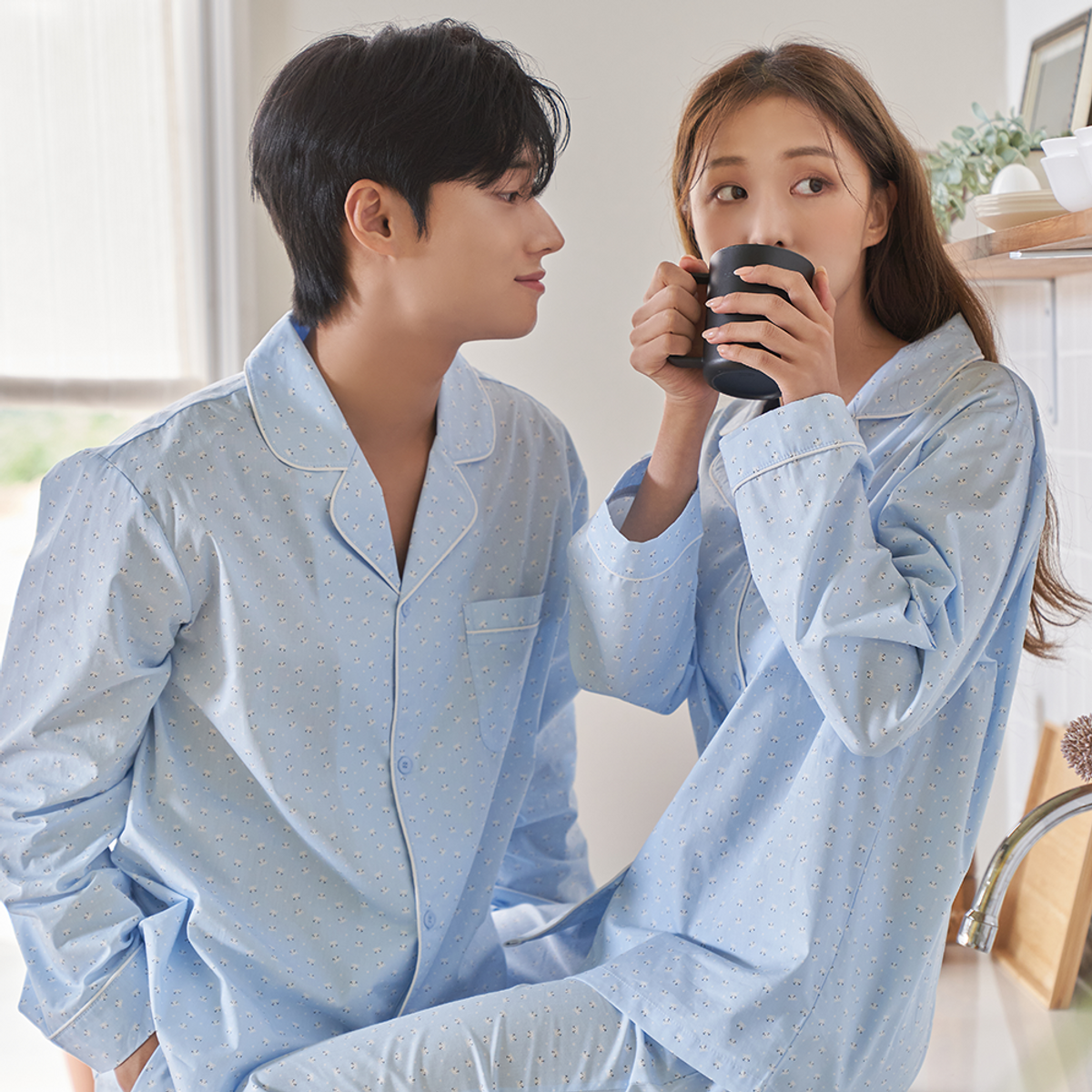 안파(ANPA) 커플 잠옷 하늘냥이 스카이블루 긴팔 ANPA30
