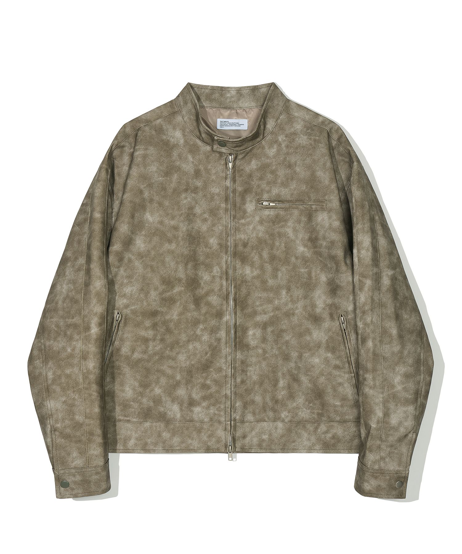 MUSINSA | PARTIMENTO [Vegan Leather] Distress Classic Biker Jacket Khaki