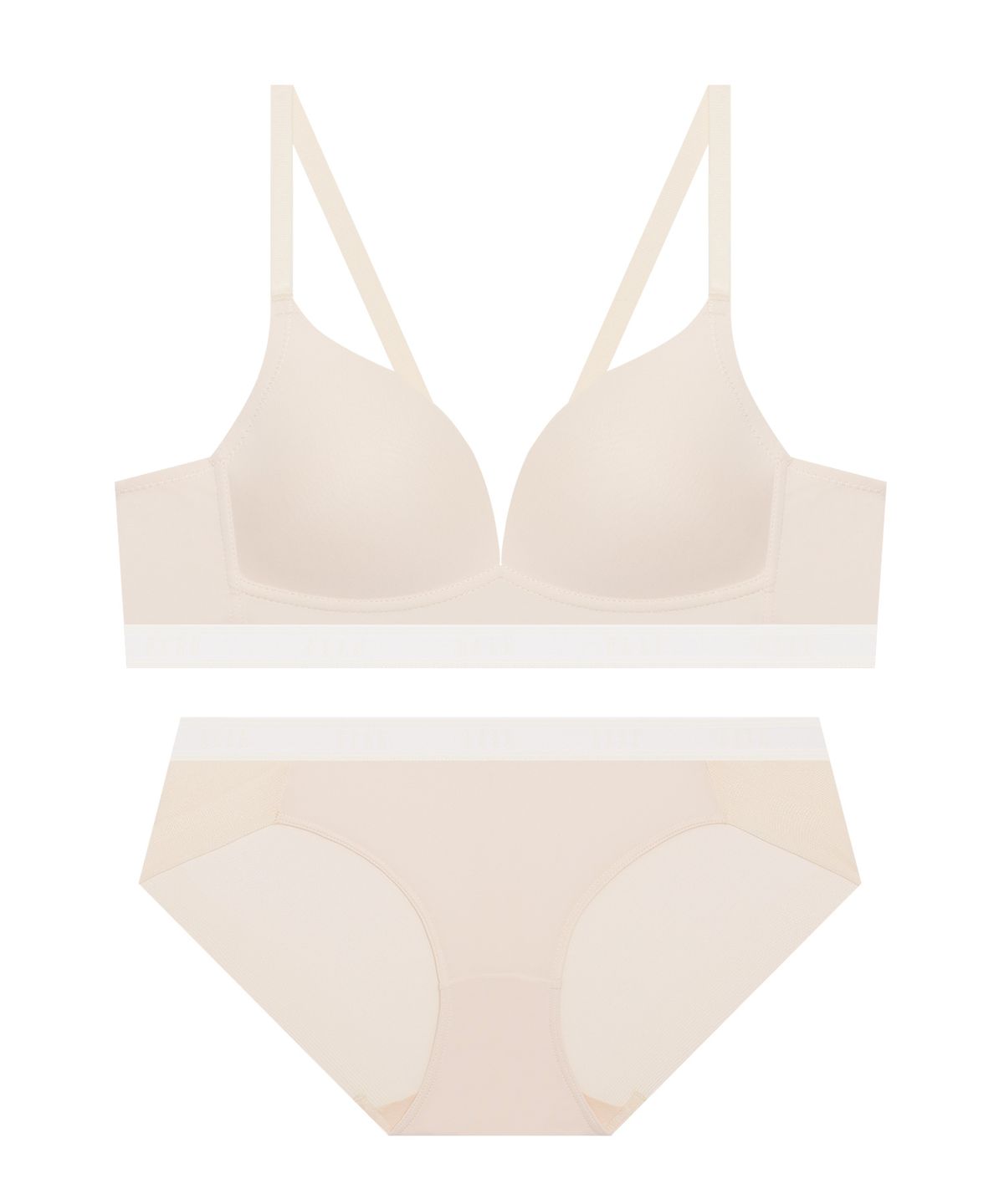 엘르이너웨어(ELLE INNERWEAR) 에어로쿨 컴포트핏 노와이어 브라 팬티 세트 - 크림